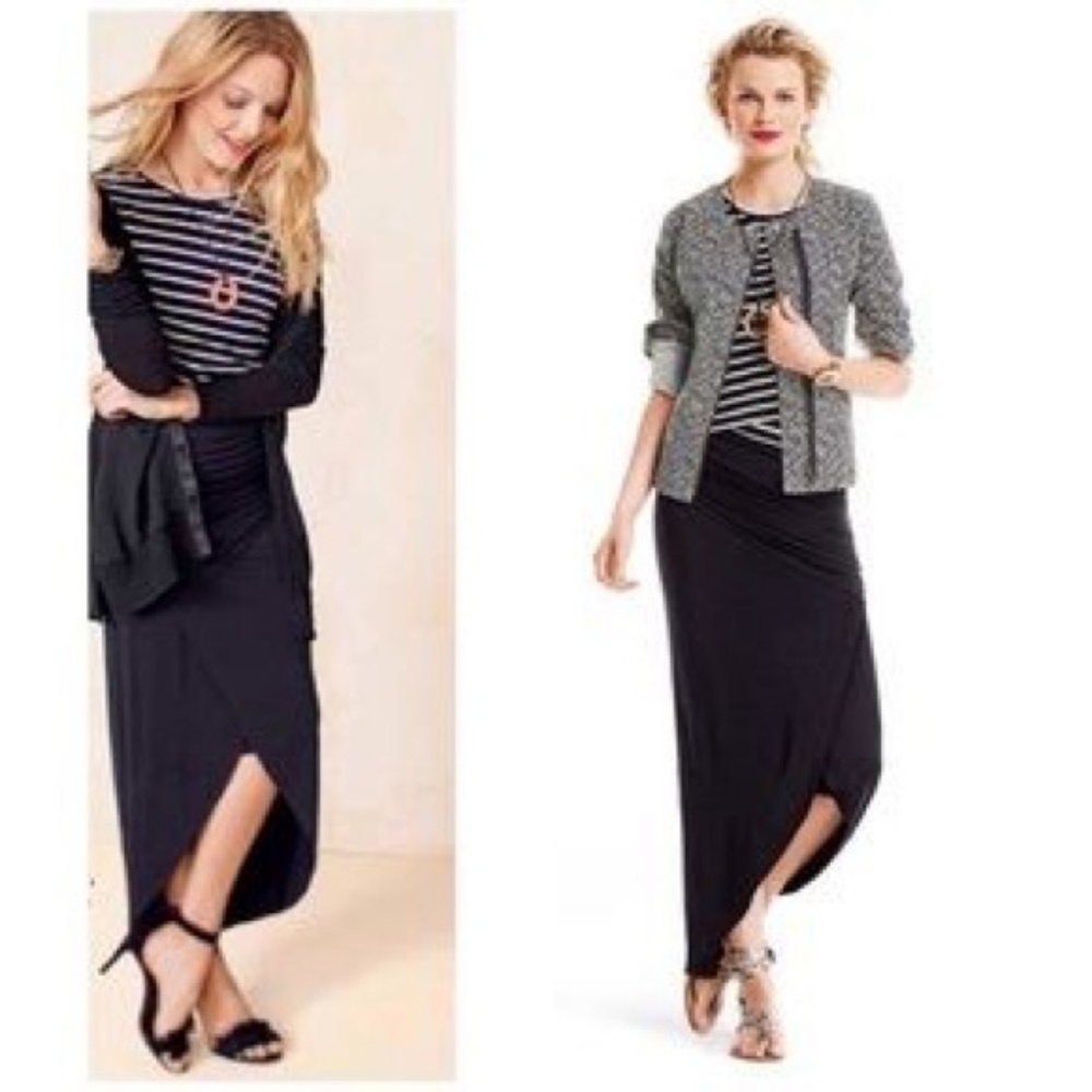 NWT CAbi #5052 Run Around Maxi Skirt Rayon Black